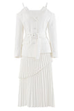 Witte geplooide chiffon blazer met riem voor dames