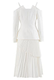 Witte geplooide chiffon blazer met riem voor dames