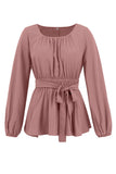 Dusty Rose A-Line gelaagde chiffon lange feestjurk met lange mouwen