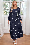 Navy Scoop Neck Polka Dots Lange Cocktailjurk met Sjerp