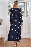 Navy Scoop Neck Polka Dots Lange Cocktailjurk met Sjerp