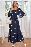 Navy Scoop Neck Polka Dots Lange Cocktailjurk met Sjerp