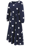 Navy Scoop Neck Polka Dots Lange Cocktailjurk met Sjerp