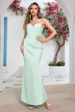 Mint zeemeermin spaghetti bandjes ruches lange prom jurk