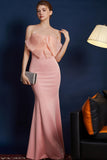 Roze zeemeermin strapless lange galajurk met strik