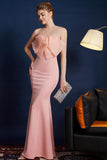 Roze zeemeermin strapless lange galajurk met strik