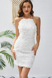 Witte Halter Bodycon Korte Homecoming Jurk met Kant