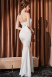 Zeemeermin witte strapless lange galajurk met split