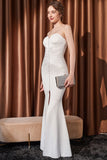 Zeemeermin witte strapless lange galajurk met split