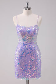Sprankelende paarse bodycon spaghettibandjes pailletten korte Homecoming jurk
