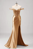 Sprankelende grijze groene zeemeermin Off The Shoulder pailletten Metallic Prom jurk met split