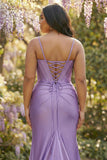 Fuchsia zeemeermin korset Spaghetti bandjes plus maat galajurk met split