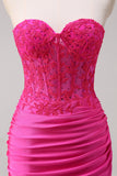 Korset Fuchsia Zeemeermin Strapless Ruched Corset Lange Galajurk met Split