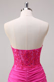 Korset Fuchsia Zeemeermin Strapless Ruched Corset Lange Galajurk met Split