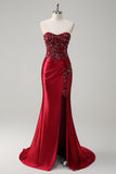 Donkergroene strapless zeemeermin pailletten lange plusmaat galajurk met split