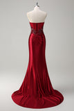 Donkergroene strapless zeemeermin pailletten lange plusmaat galajurk met split