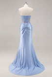 Donkergroene strapless zeemeermin pailletten lange plusmaat galajurk met split