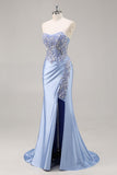 Donkergroene strapless zeemeermin pailletten lange plusmaat galajurk met split