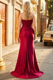 Donkergroene strapless zeemeermin pailletten lange plusmaat galajurk met split