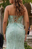 Sage plus maat zeemeermin geappliqued Sweetheart Long Prom jurk met split