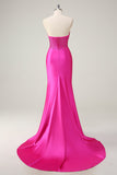 Fuchsia zeemeermin strapless korset galajurk