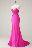 Fuchsia zeemeermin strapless korset galajurk