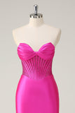 Fuchsia zeemeermin strapless korset galajurk