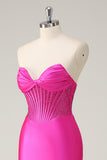 Fuchsia zeemeermin strapless korset galajurk