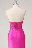 Fuchsia zeemeermin strapless korset galajurk