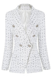 Witte Double Breasted Dotted Midi dames blazer