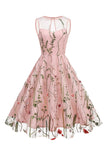 Blush A Line Bateau Hals Mouwen 1950s Jurk