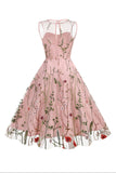 Blush A Line Bateau Hals Mouwen 1950s Jurk