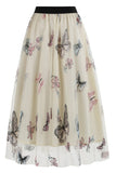 Abrikoos Hoge Taille Print Chiffon Bloemen Losse Midi A Line Rok