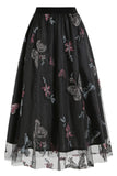 Abrikoos Hoge Taille Print Chiffon Bloemen Losse Midi A Line Rok