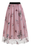 Abrikoos Hoge Taille Print Chiffon Bloemen Losse Midi A Line Rok