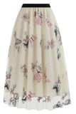 Abrikoos Hoge Taille Print Chiffon Bloemen Losse Midi A Line Rok