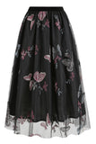 Abrikoos Hoge Taille Print Chiffon Bloemen Losse Midi A Line Rok