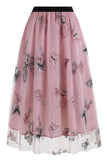 Abrikoos Hoge Taille Print Chiffon Bloemen Losse Midi A Line Rok