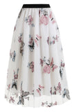 Abrikoos Hoge Taille Print Chiffon Bloemen Losse Midi A Line Rok