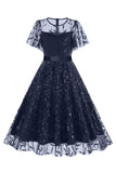 Abrikoos pailletten blad geborduurd mesh overlay elegante vintage jurk