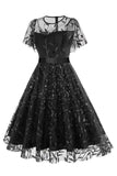 Abrikoos pailletten blad geborduurd mesh overlay elegante vintage jurk