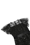 Abrikoos pailletten blad geborduurd mesh overlay elegante vintage jurk