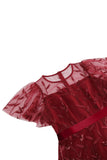 Abrikoos pailletten blad geborduurd mesh overlay elegante vintage jurk