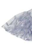 Abrikoos pailletten blad geborduurd mesh overlay elegante vintage jurk