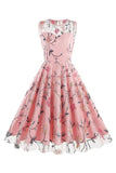 Abrikoos Elegante Bloemen Geborduurde Mouwloze Midi Vintage Jurk