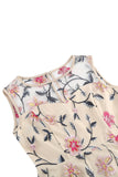 Abrikoos Elegante Bloemen Geborduurde Mouwloze Midi Vintage Jurk