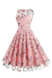 Abrikoos Elegante Bloemen Geborduurde Mouwloze Midi Vintage Jurk