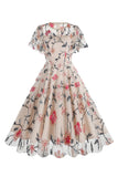 Abrikoos A Line Bloem Korte Mouwen 1950s VintageDress