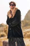 Zwarte Luxe Faux Fur Lange Mouwen Lange Heren Winter Bovenkleding