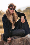 Zwarte Luxe Faux Fur Lange Mouwen Lange Heren Winter Bovenkleding